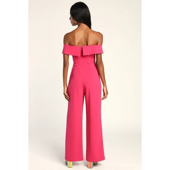 Lulus Love Me Tomorrow Jumpsuit Off The Shoulder Wide Leg Hot Pink NWT Size XS - Picture 5 of 12